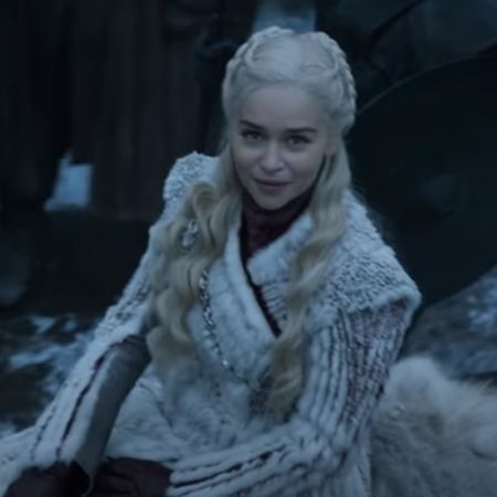 Emilia Clarke is riding a horse in the picture.